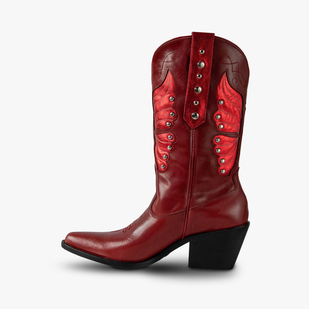  botas de cuero botas de cuero mujer botas de moda botas de piel para  mujer de moda  botas bala di gala botas en tendencia botas rojas metallic boots botas rojas en tendencia botas metalicas en color rojo botas con pop de color outfits con pop rojo
